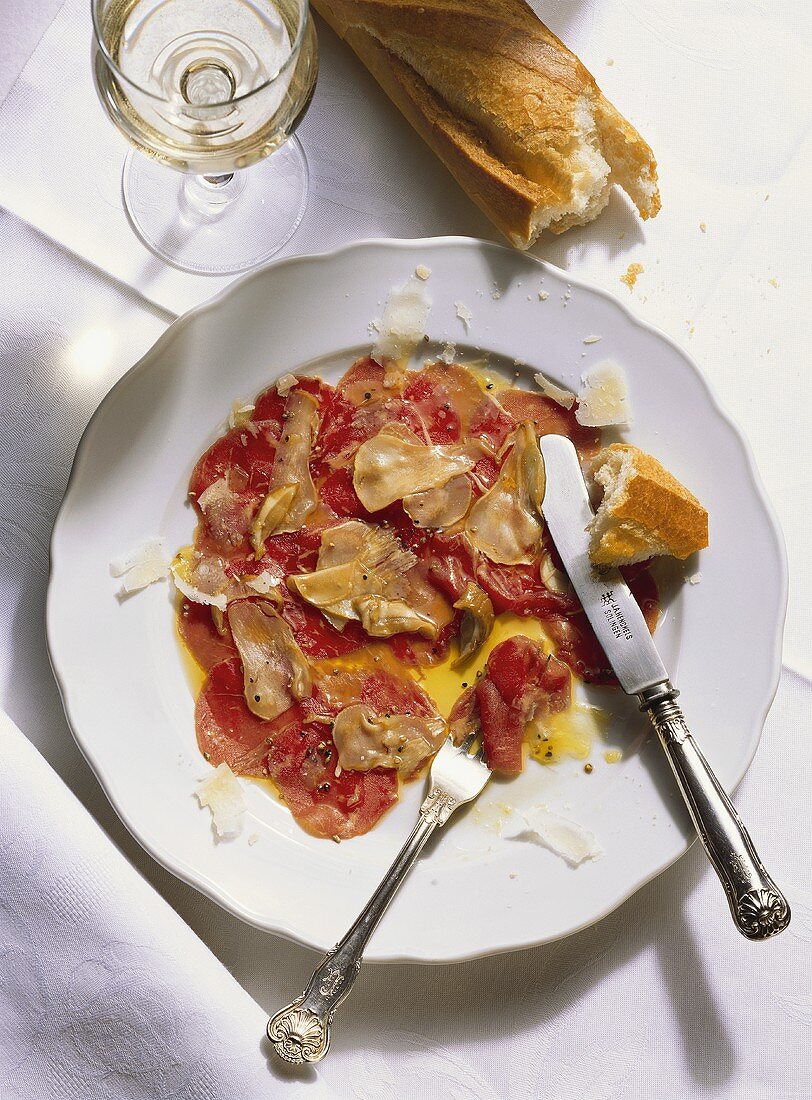 Carpaccio on a white plate