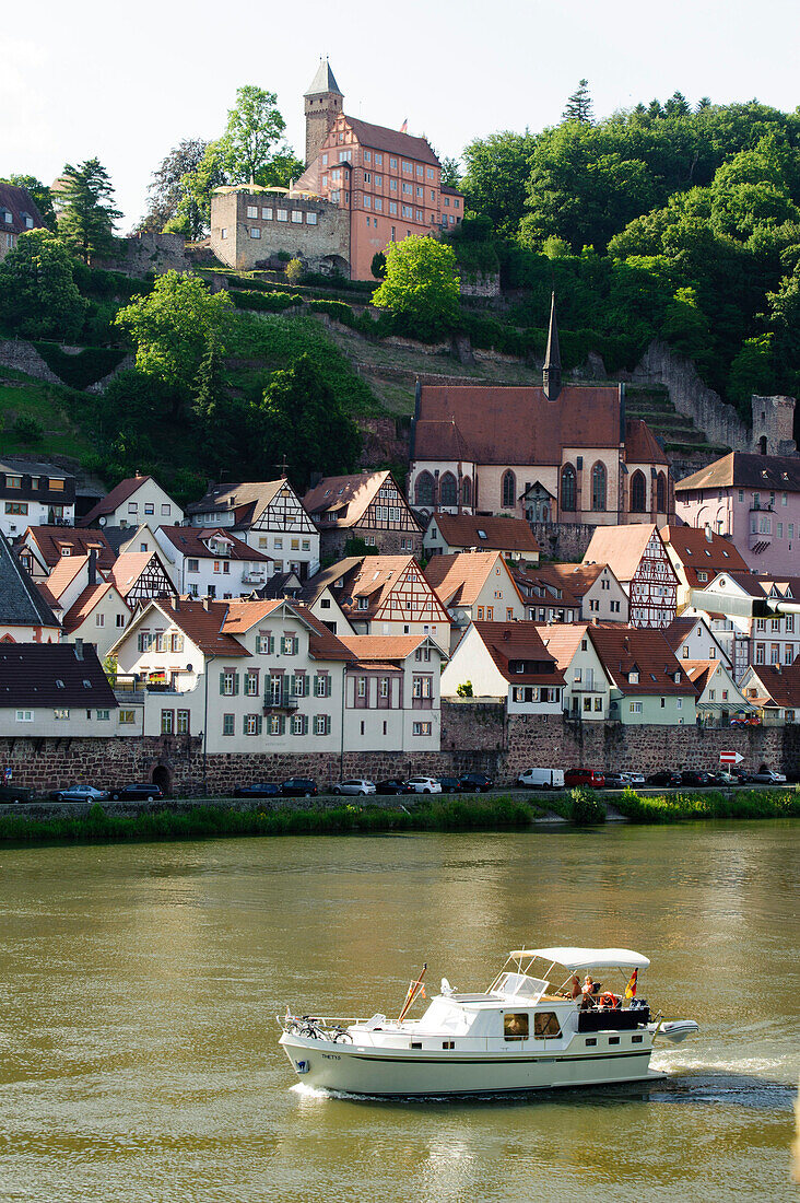 Old town and castle of Hirschhorn on the river Neckar, Hesse, Germany