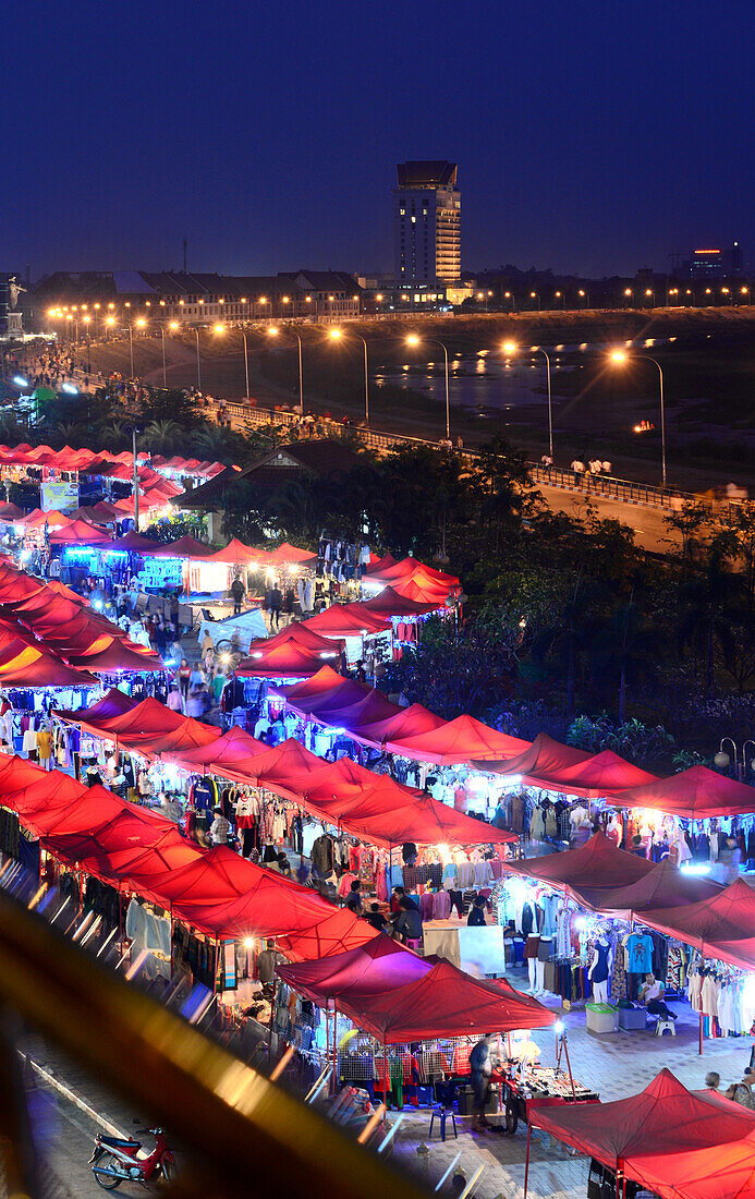 Market along the river Mekong, Vientiane, Laos, Asia