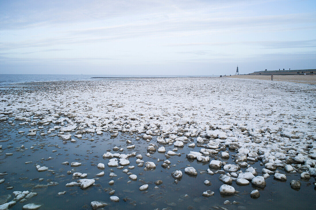 Iced North Sea, Kugelbake, Cuxhaven, North Sea, Lower Saxony, Germany