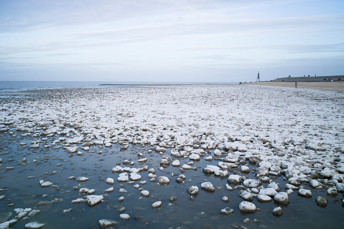 Vereiste Nordsee, Kugelbake, Cuxhaven, Wattenmeer, Nordsee, Elbemündung, Niedersachsen, Deutschland