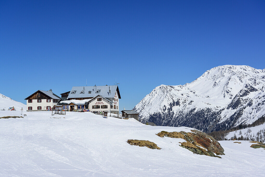 Zufallhütte, Rifugio Nino Corsi, mit Altplittschneid, Martelltal, Ortlergruppe, Südtirol, Italien