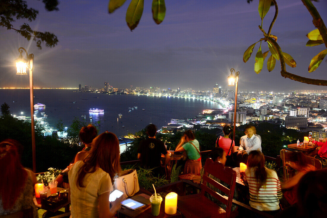 View towards Pattaya at night, Chon Buri, Golf of Thailand, Thailand