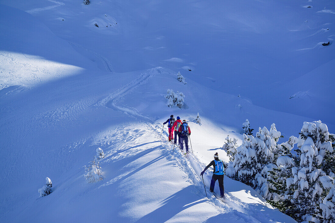 Gruppe von Personen auf Skitour steigen zur Pallspitze auf, Pallspitze, Langer Grund, Kitzbüheler Alpen, Tirol, Österreich