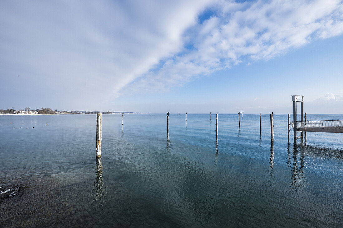 Winter view over the lake Bodensee at Immenstaad, lake Bodensee, Baden-Wuerttemberg, South Germany, Germany