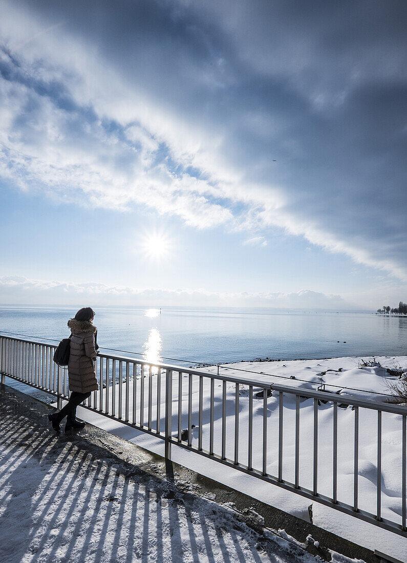winter view over lake Bodensee at Immenstaad, lake Bodensee, Baden-Wuerttemberg, south Germany, Germany