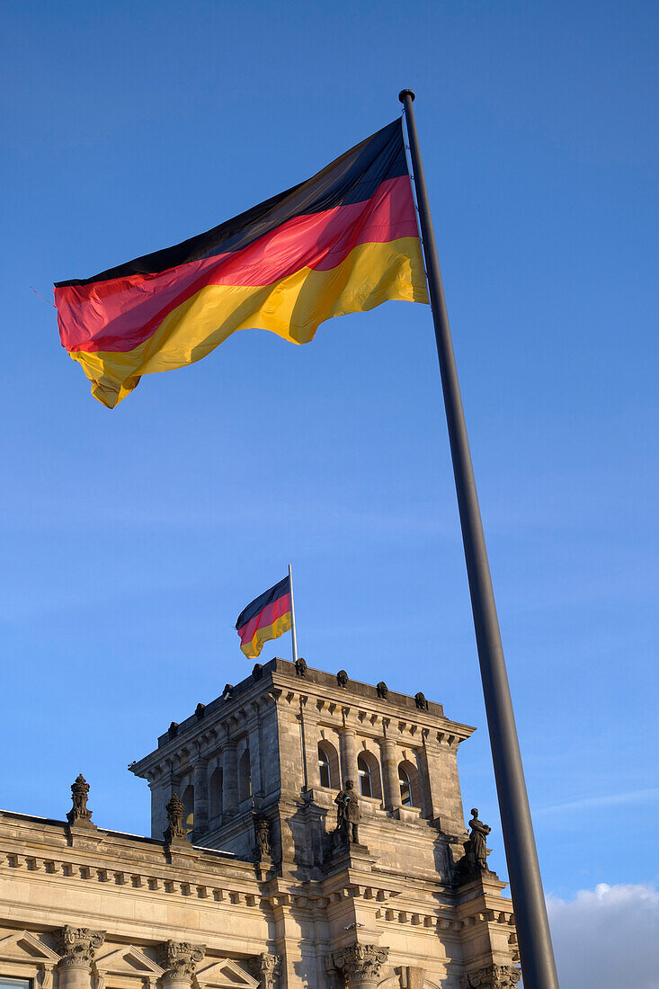 German National Flag in front of Reichstag, Berlin