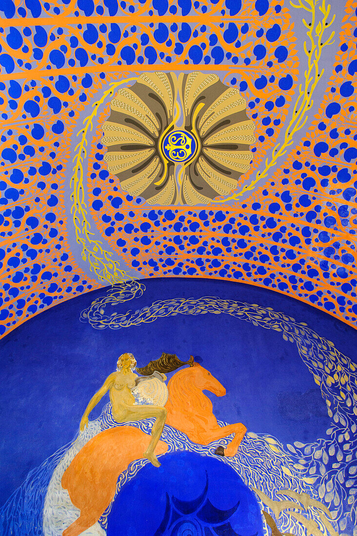 Wandgemälde im Hochzeitsturm, Mathildenhöhe, Jugendstil, Darmstadt, Hessen, Deutschland