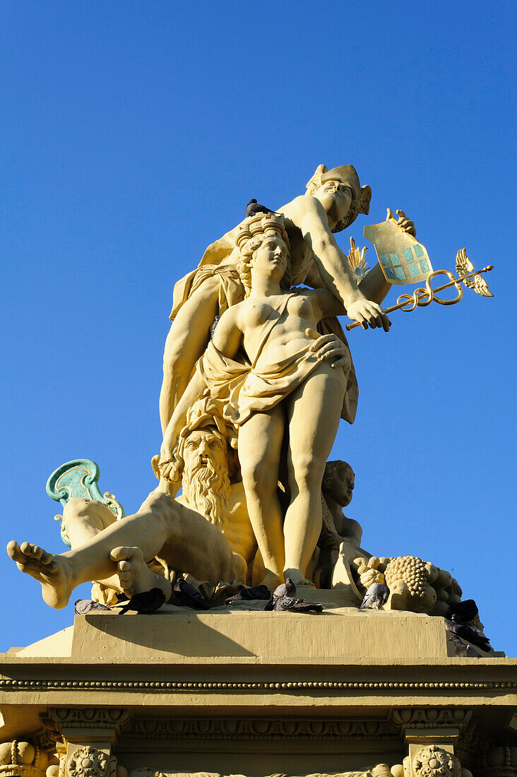 Figur Marktplatzbrunnen am Marktplatz, Mannheim, Baden-Württemberg, Deutschland