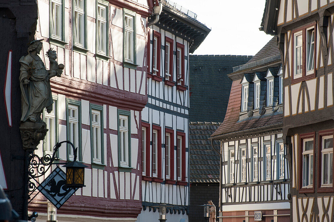 Timber frame houses in the old town of Bensheim, Bergstrasse, Hesse, Germany