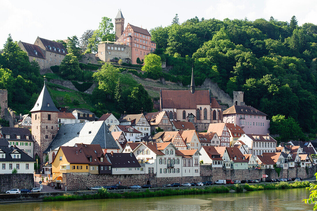 Altstadt und Schloss am Neckar, Hirschhorn, Neckar, Hessen, Deutschland