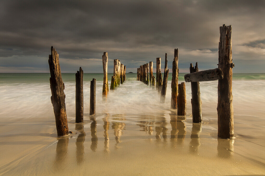 Old wharf at sunset, Saint Clair Beach, Dunedin, Otago, New Zealand