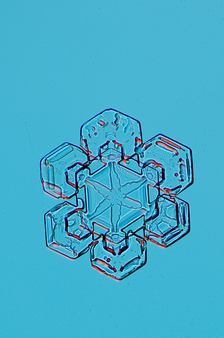 Snowflake seen through microscope