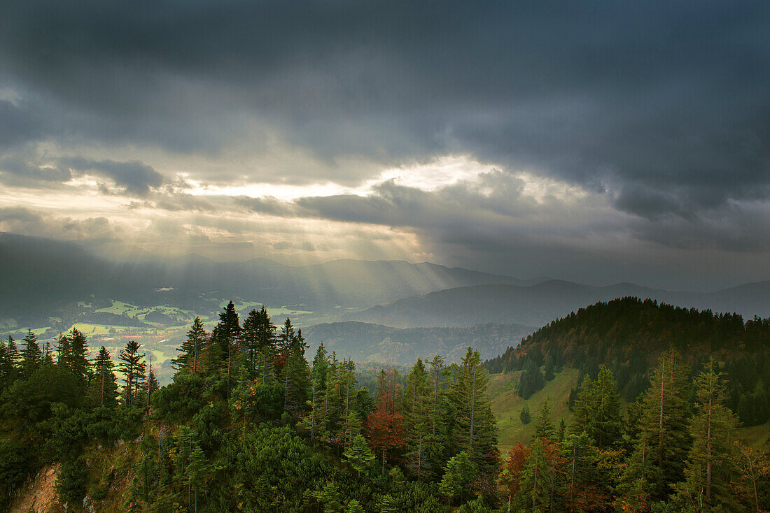 Storm clouds and autumn landscape at Brauneck in the Alps, Lenggries, Alps, Bavaria, Germany