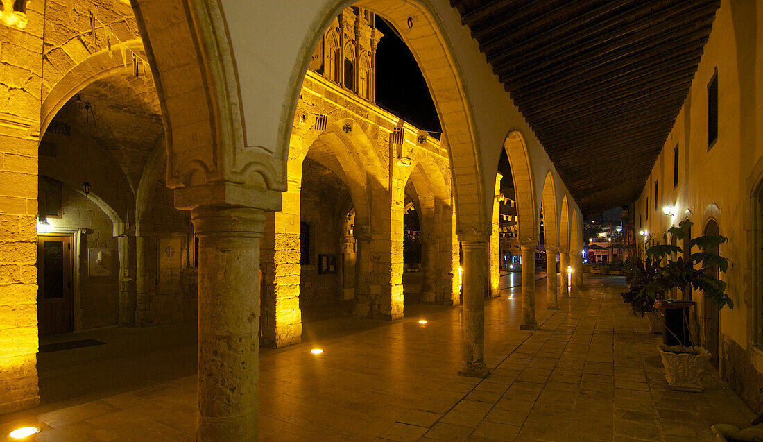Cloister of Saint Lazarus church after sunset in Larnaca, Larnaca District, Cyprus