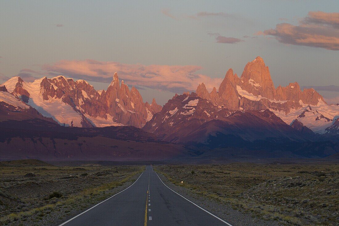 Highway 33 leading to Cerro Torre and Mount Fitz Roy, Patagonia, Argentina