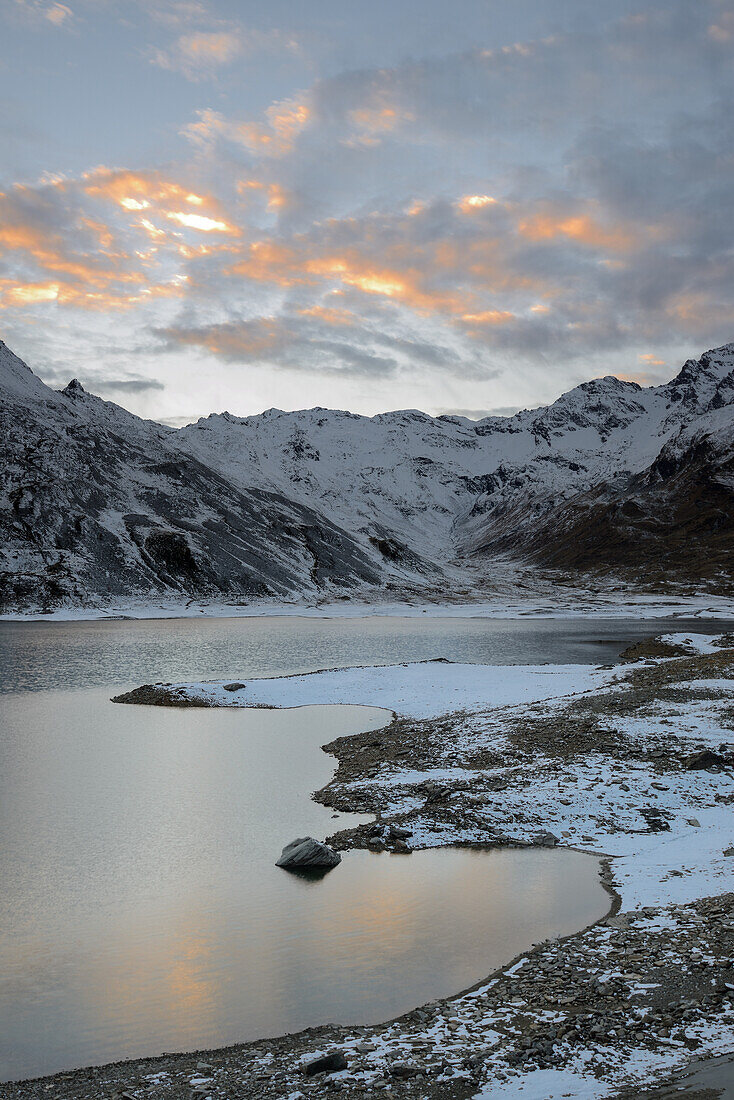 Lago di Montespluga with Monte Cardine at Passo Spluga, Italy