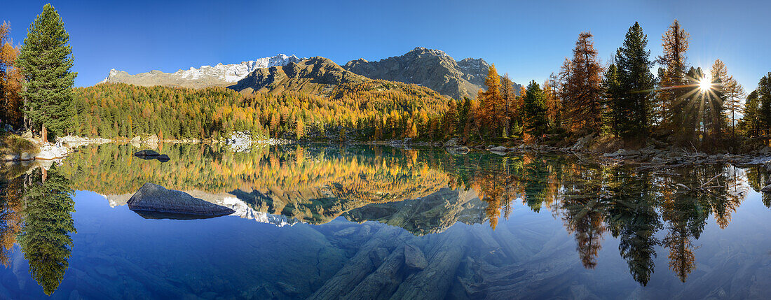 Lake Saoseo (2028 m) with Scima di Saoseo (3264 m), Cima da Rugiul (2987 m) und Piz dal Teo (3049 m), Valposchiavo, Grisons, Switzerland