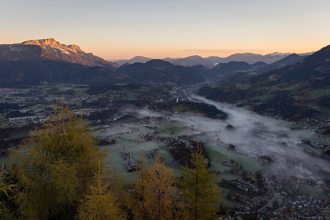 View from the Grünstein to Berchtesgaden and Untersberg 1973 m, Berchtesgaden, Bavaria, Germany.