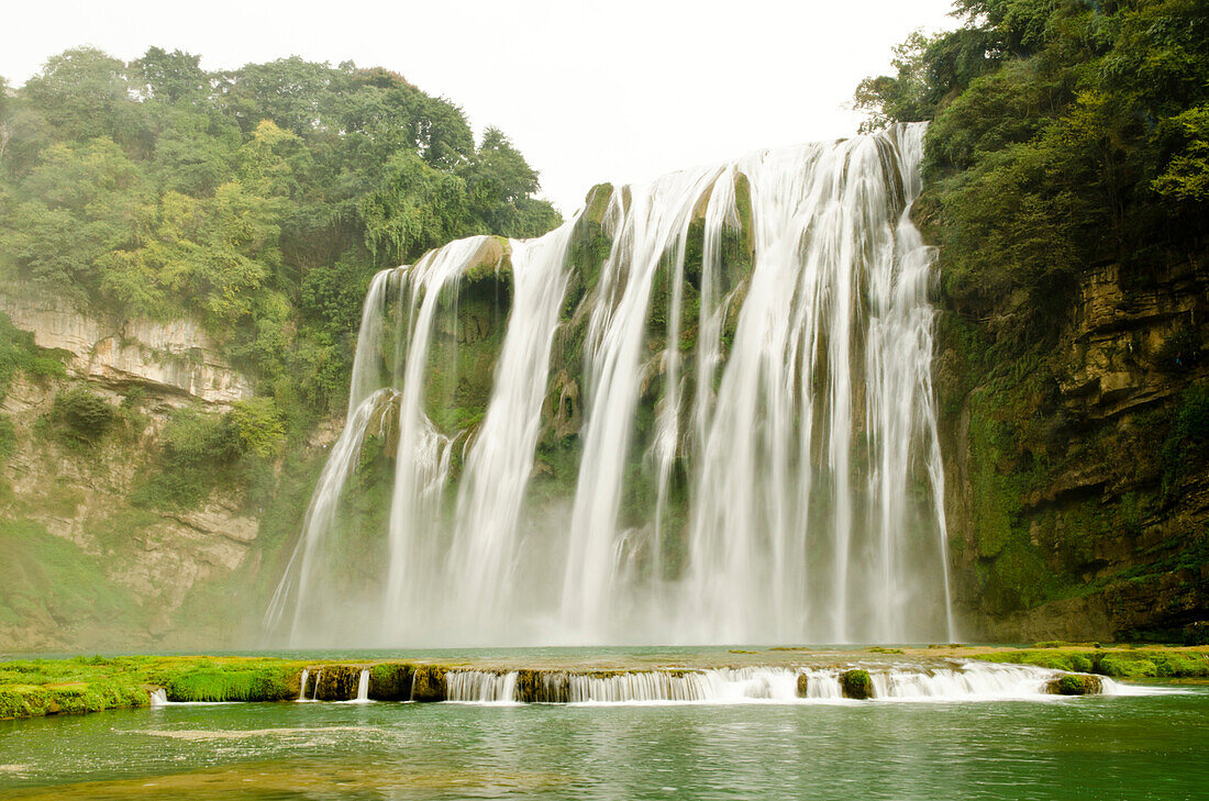 The Huangguoshu waterfall, almost 75 meters high and 100 meters wide, it is the most famous waterfall in China and one of the biggest of Asia, near the city of Anshun, province of Guizhou, China