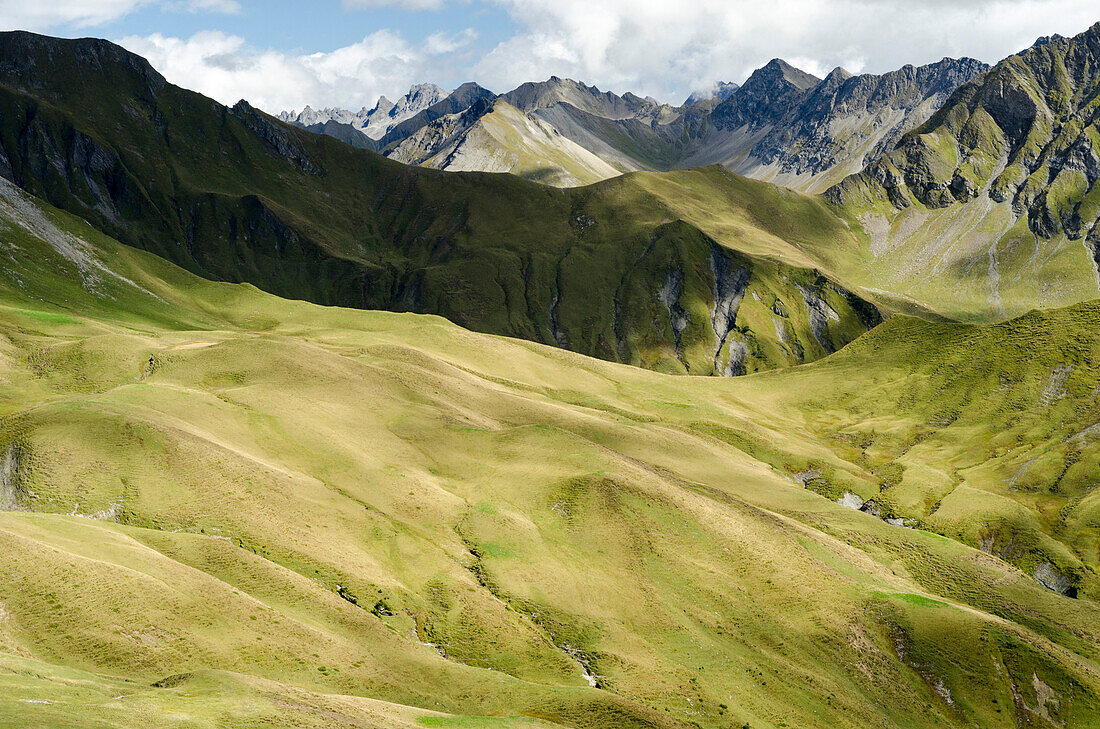 Blick zum Foopass und umliegenden Gipfeln, Glarner Alpen, Kantone Glarus und St. Gallen, Schweiz