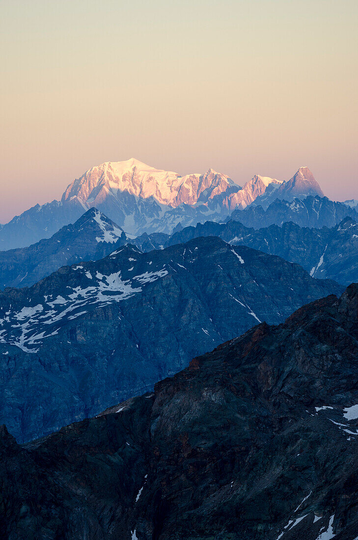 Mont Blanc in the first rays of sunlight, Graian Alps, Italy