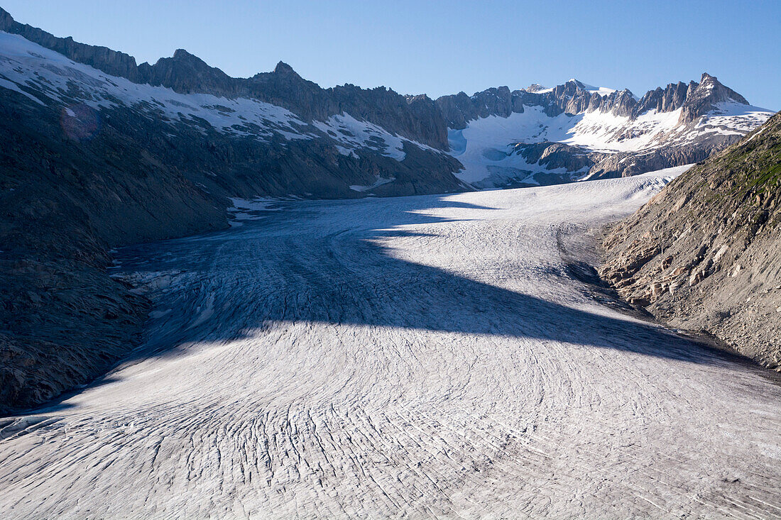 Die Zunge des Rhonegletschers, Quellgebiet der Rhone, Urner Alpen, Kanton Wallis, Schweiz