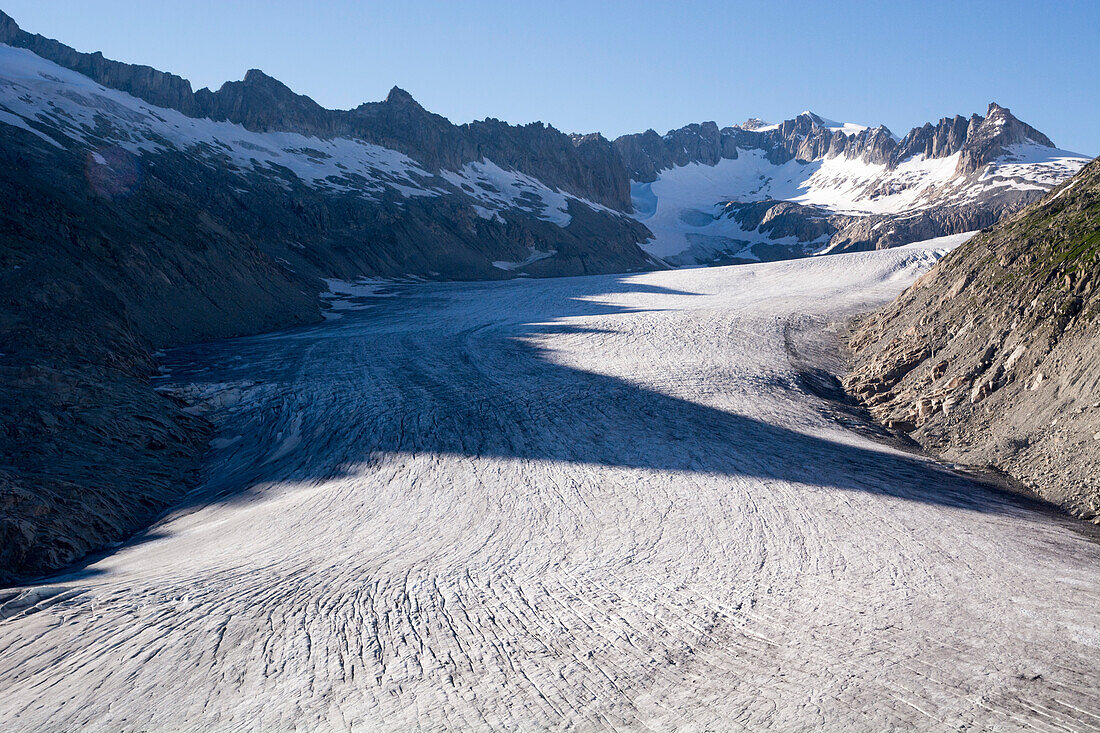 The tongue of the Rhone Glacier, source of the river Rhone, Uri Alps, canton of Valais, Switzerland