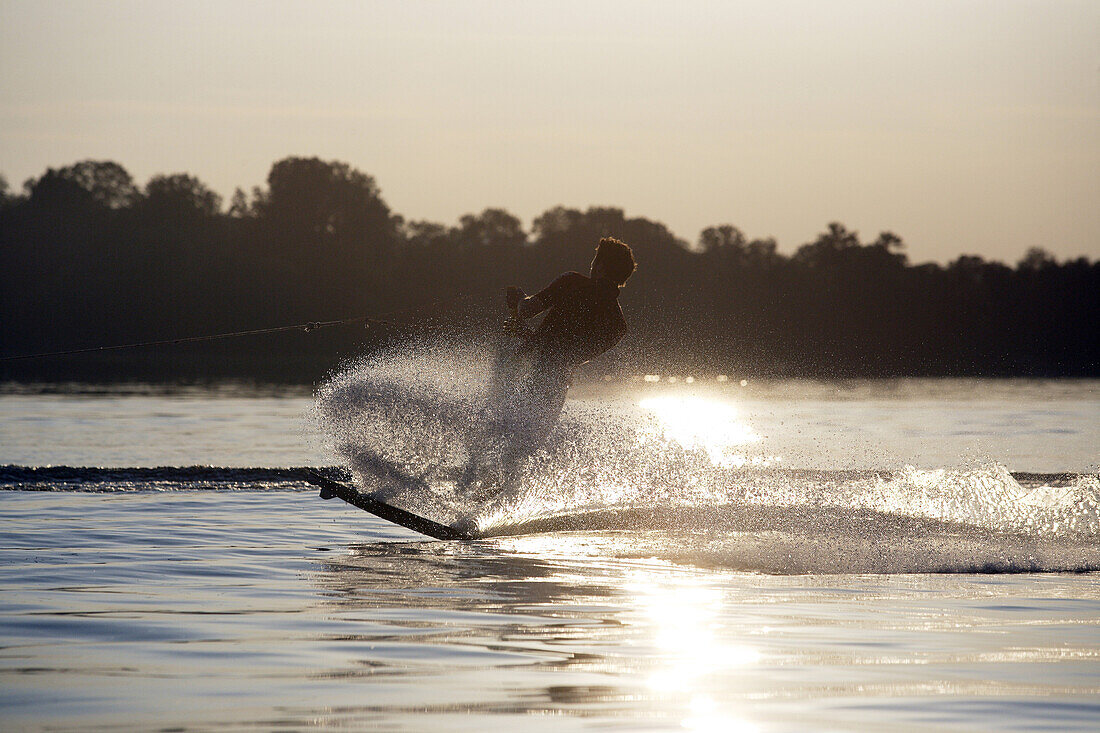 Wakeboarding on lake Chiemsee, Bavaria, Germany