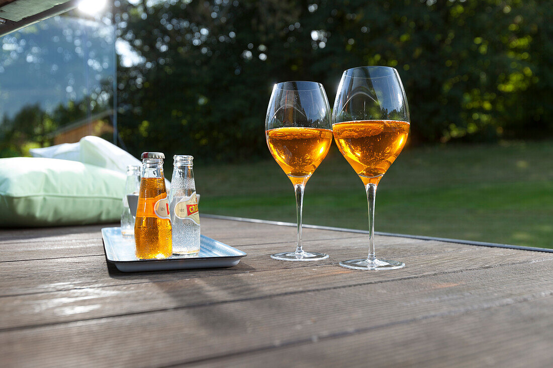 Two glasses of an aperitif, Aschau, Bavaria, Germany