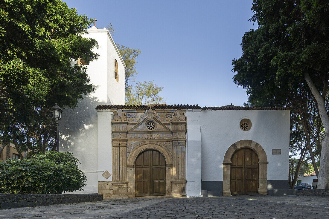 Ornate portal of the church at Pajara, Nuestra Senora de Regla, Fuerteventura, Canary Islands, Spain