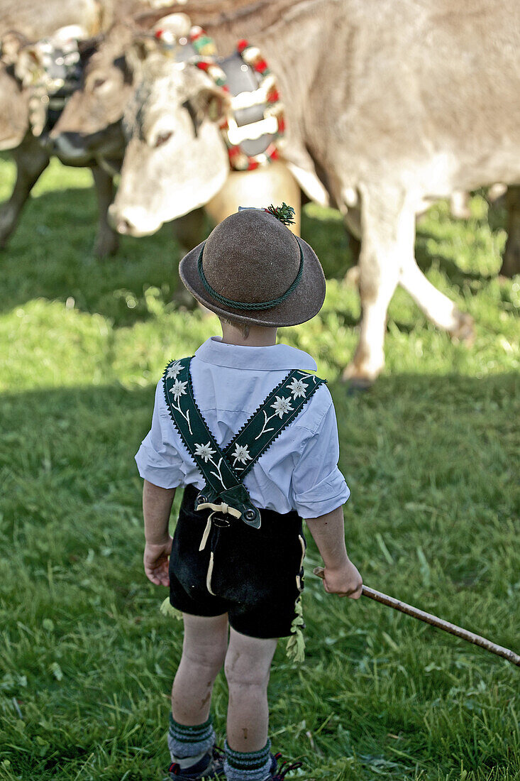 Boy wearing traditional clothes, Viehscheid, Allgau, Bavaria, Germany