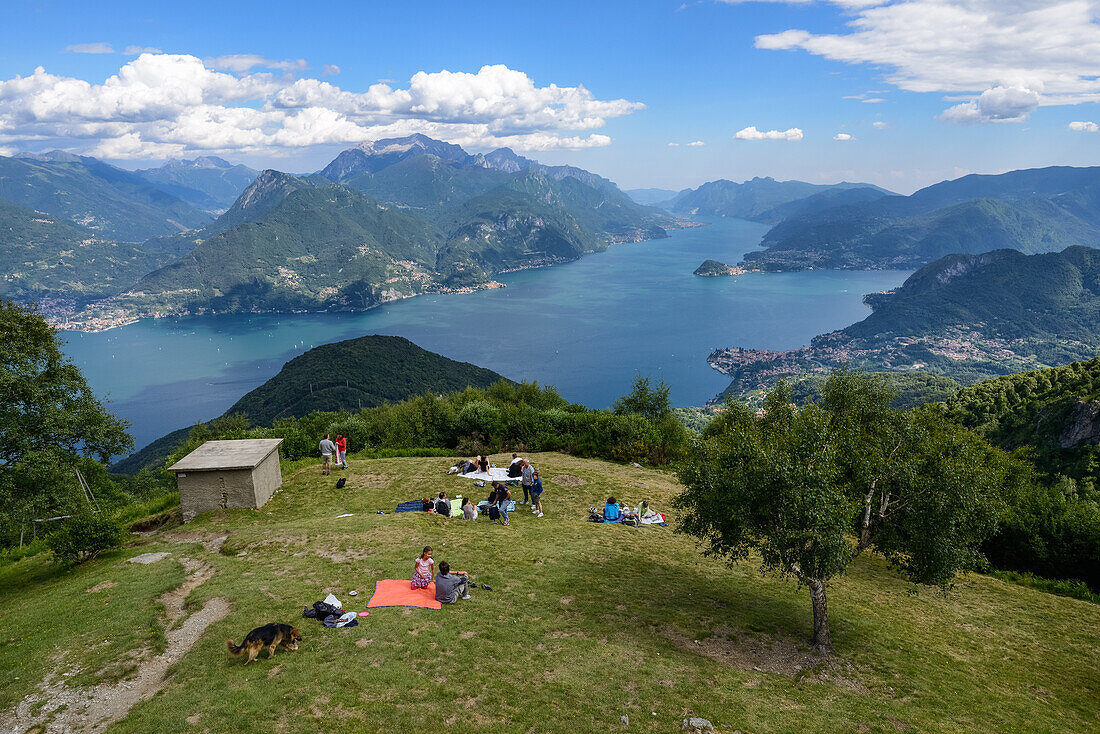 View from Rifugio Menaggio to Menaggio on the shore of Lake Como and Grigna Settentrionale (2408 m) above, Lombardei, Italy