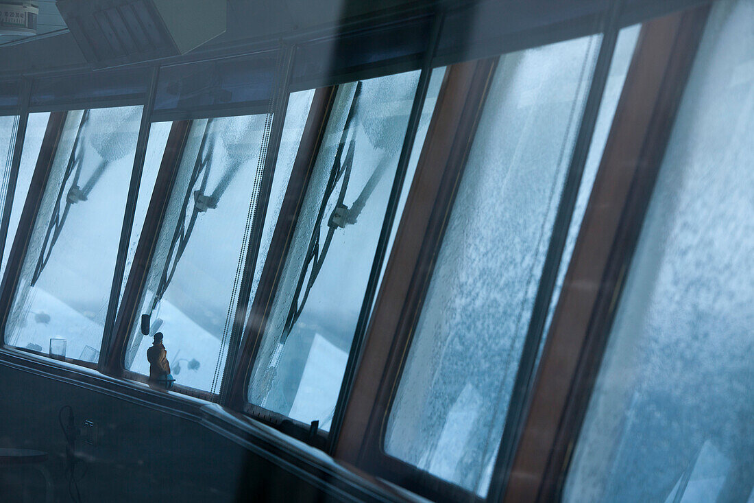 Wet windows on bridge of cruise ship MS Deutschland (Reederei Peter Deilmann), near Cape Horn, Cape Horn National Park, Magallanes y de la Antartica Chilena, Patagonia, Chile