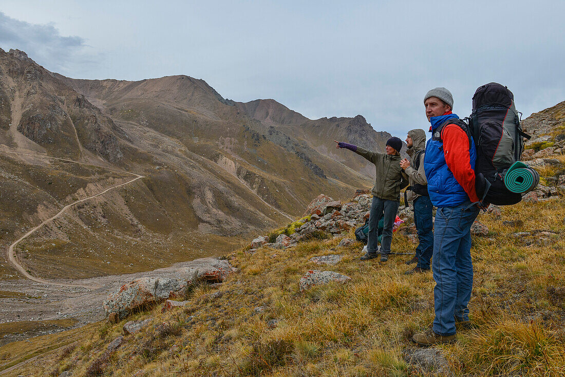 Hikers in National Park Ile Alatau, Almaty region, Kazakhstan, Central Asia, Asia