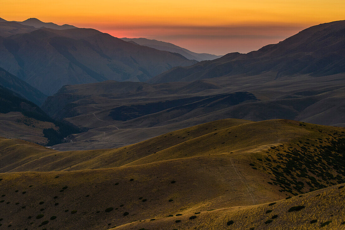 Sunset over Assy Plateau, Almaty region, Kazakhstan, Central Asia, Asia