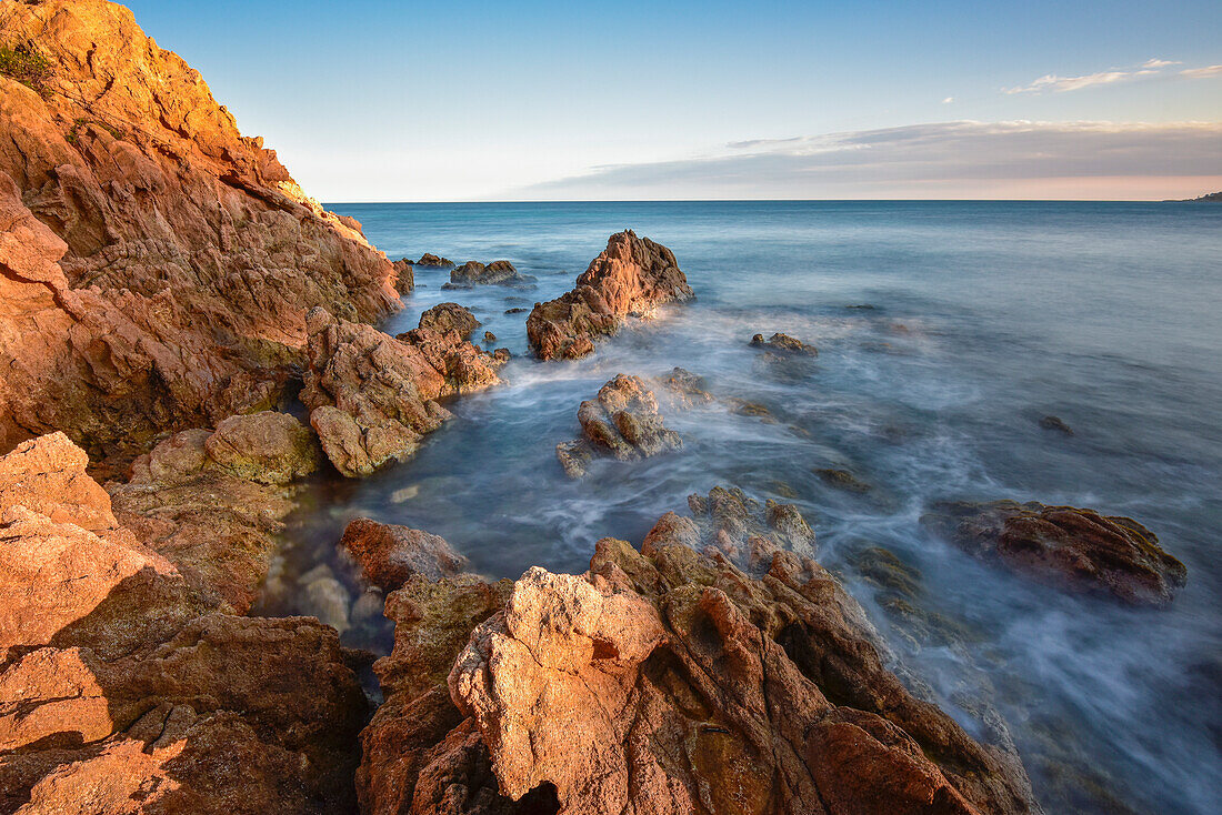 sunset at rocks of Cap Roig between Platja d´Aro, and Palamos, Mediterranean Sea, Costa Brava, Catalonia, Spain