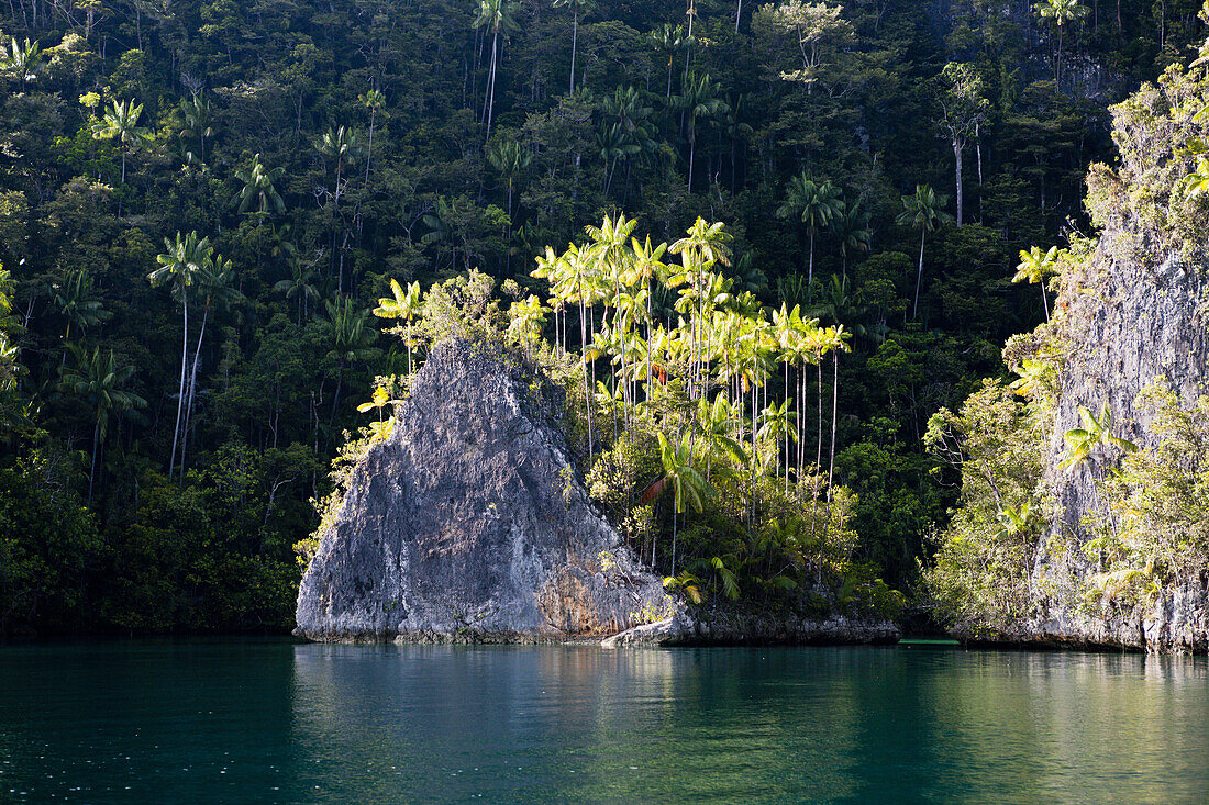 Rock Islands der Strait of Iris, Triton Bay, West Papua, Indonesien