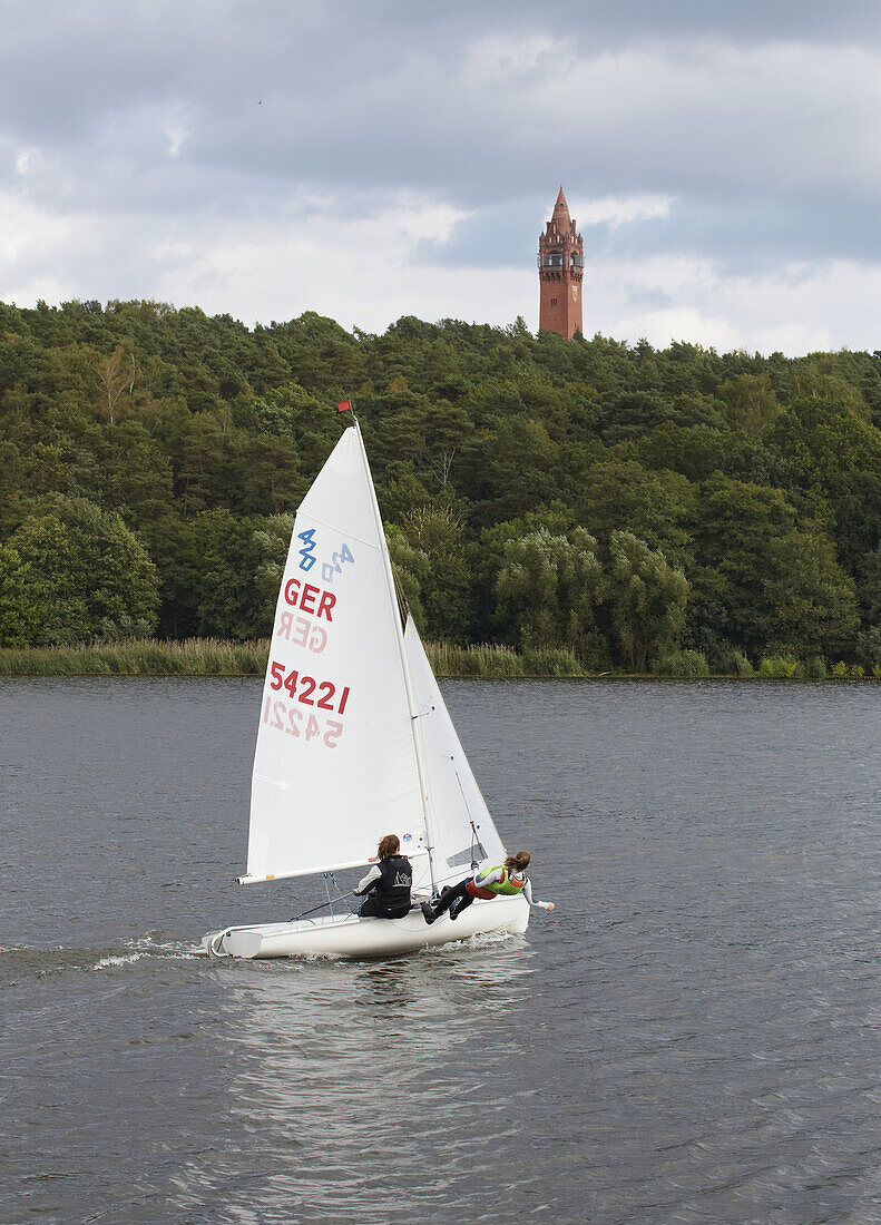 Sailing on the river Havel, Grunewaldturm, Brandenburg, Germany, Europe