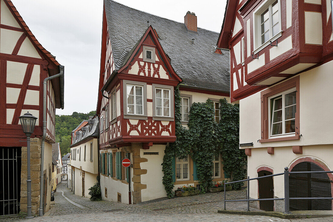Half-timbered houses in Meisenheim, Luisengaesschen, Hammelsgasse, Administrative district of Bad Kreuznach, Region of Nahe-Hunsrueck, Rhineland-Palatinate, Germany, Europe