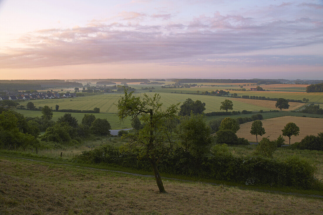 View from former castle hill towards Sourheast at Stromberg - town of Oelde , Muensterland , North Rhine-Westphalia , Germany , Europe