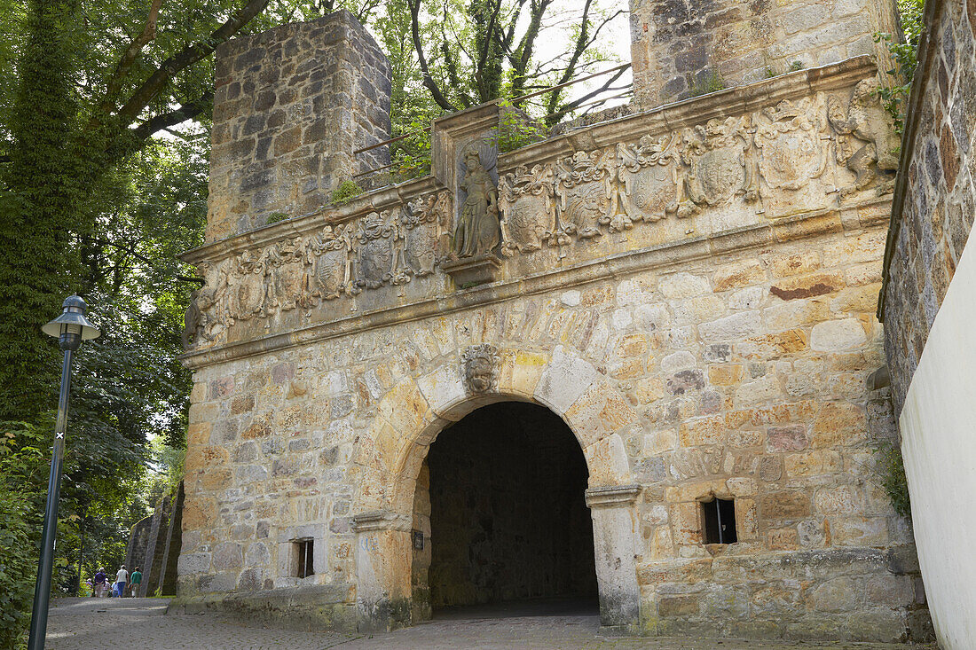 Gate of castle at Tecklenburg , Muensterland , Tecklenburgerland , North Rhine-Westphalia , Germany , Europe