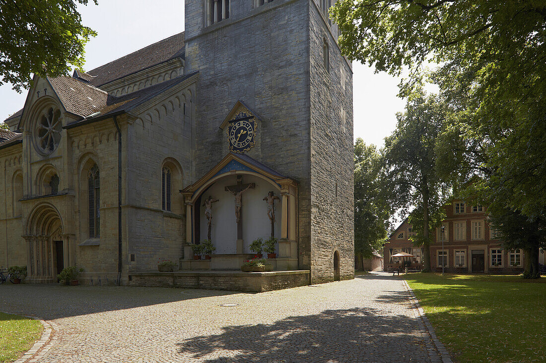 Place Johanniskirchplatz and church Johanniskirche , Billerbeck , Baumberge , Muensterland , North Rhine-Westphalia , Germany , Europe