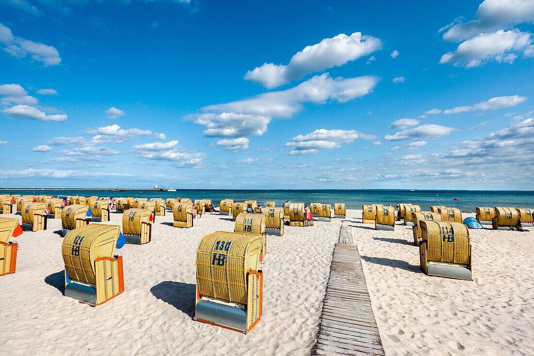 Beach with beach chairs, Groemitz, Baltic Coast, Schleswig-Holstein, Germany