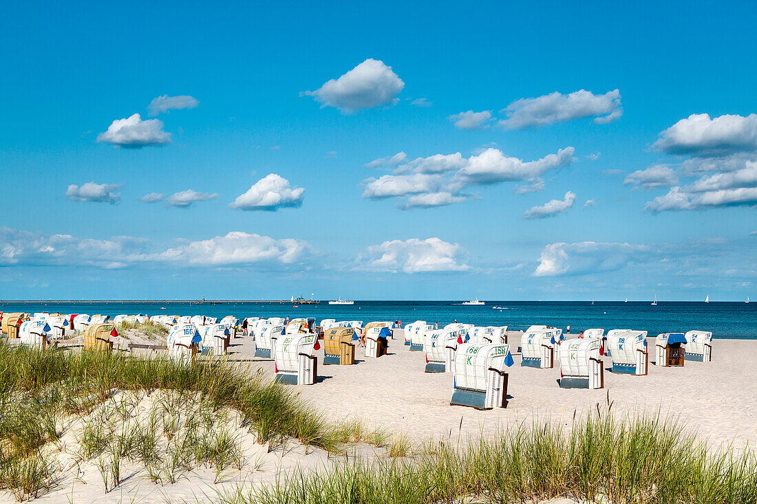 Beach with beach chairs, Groemitz, Baltic Coast, Schleswig-Holstein, Germany