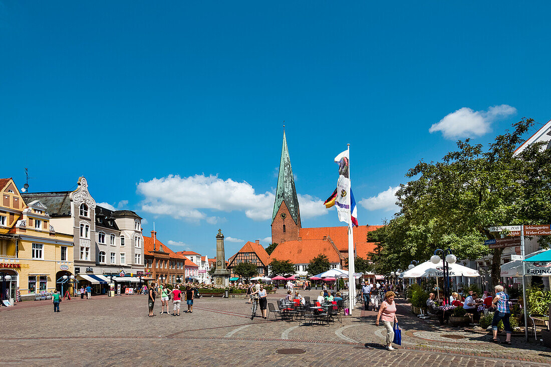 Market square with church of St Michaelis, Eutin, Holstein Switzerland, Ostholstein, Schleswig-Holstein, Germany