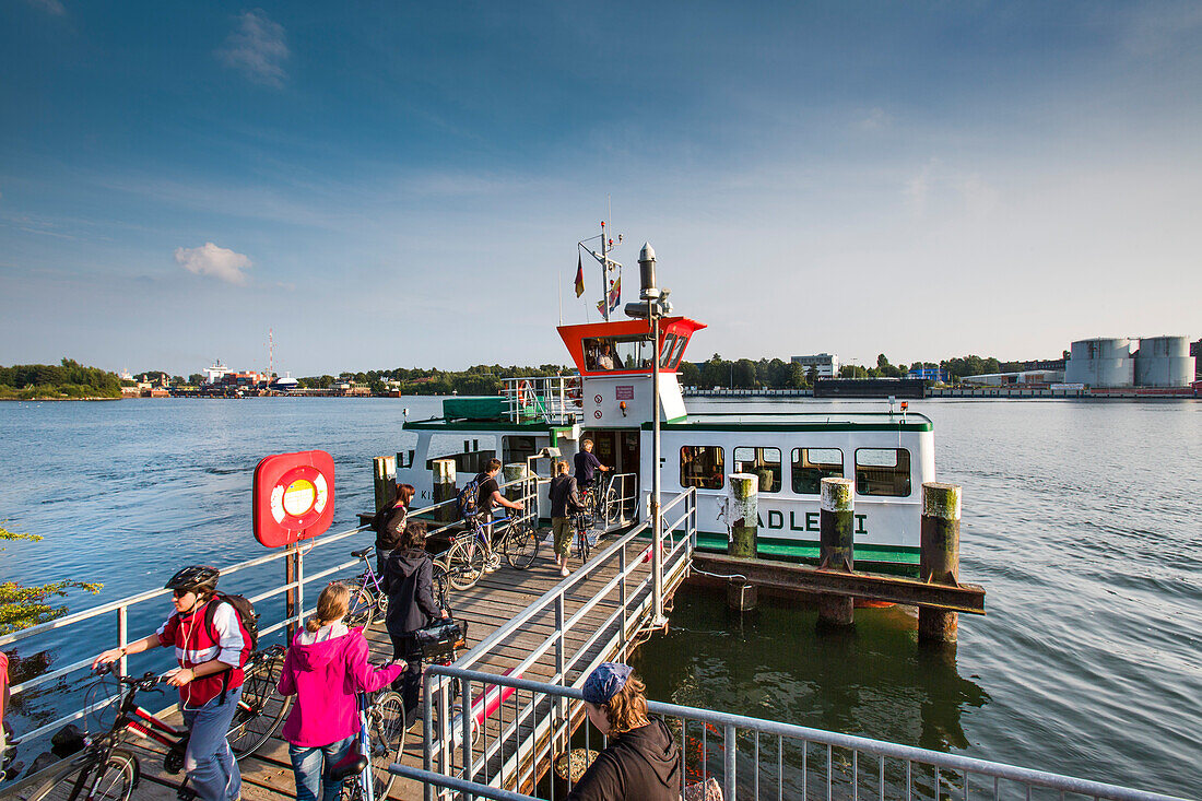 Pedestrian ferry crossing the Kiel canal, Kiel, Baltic Coast, Schleswig-Holstein, Germany