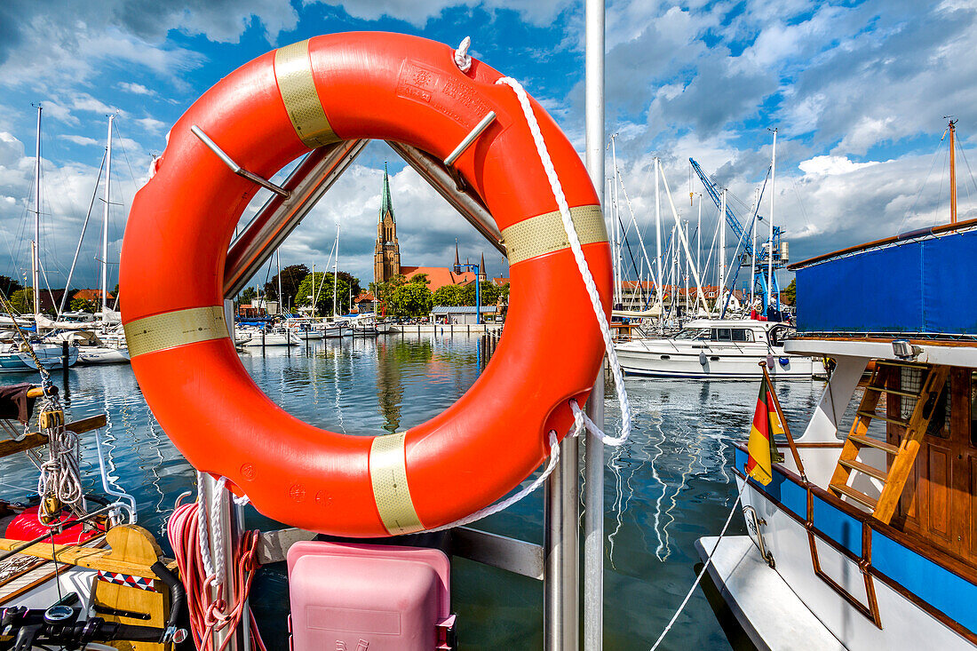 Harbour and cathedral, Schleswig, Schlei fjord, Baltic Coast, Schleswig-Holstein, Germany