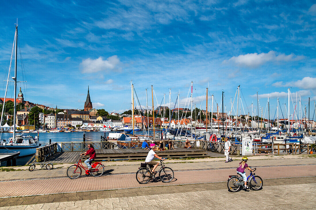 View across the promenade towards the old town, Flensburg, Baltic Coast, Schleswig-Holstein, Germany