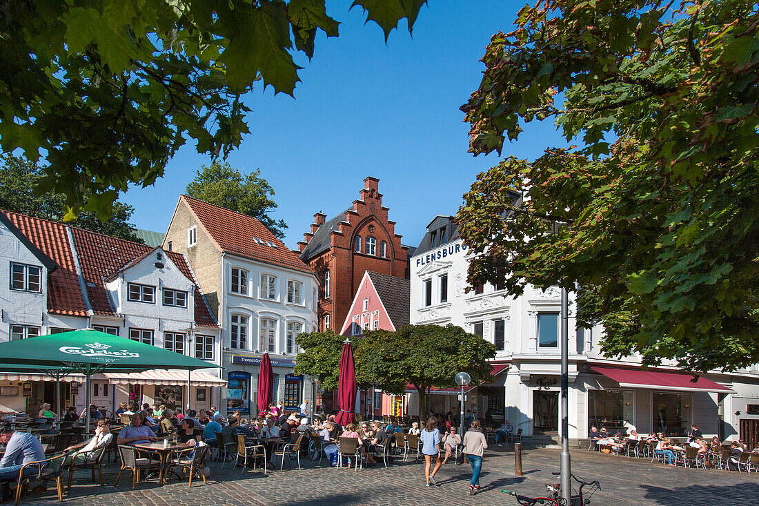Cafes, Nordermarkt, Flensburg, Flensburger Förde, Ostsee, Schleswig-Holstein, Deutschland